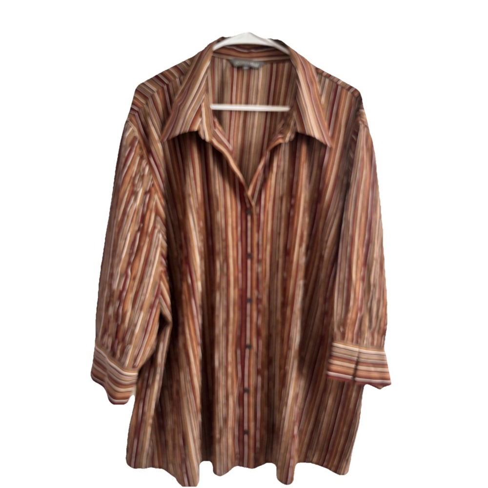 ADDITION ELLE Womens 22 Long Sleeve Button Up Shirt Blouse Striped Tan Red